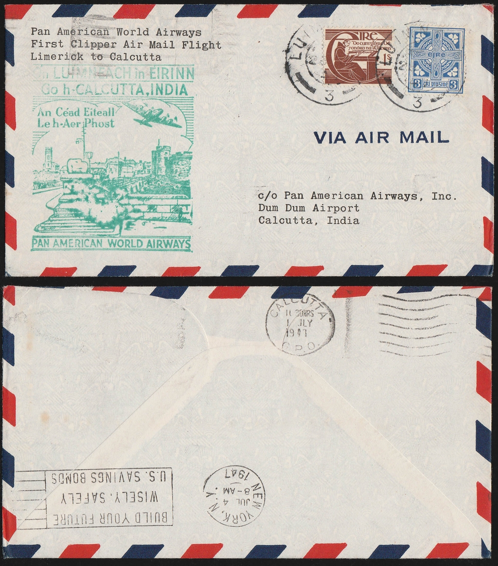 IRELAND 1947 FIRST Flight Covers Ireland-Calcutta, or to Karachi. $19. ...